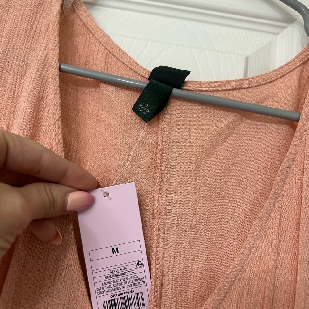 Light Coral Button-Front Romper - Picture 3 of 4